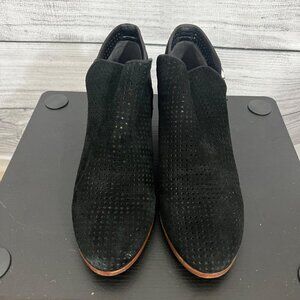 Sam EdelmanBlack Perforated Suede Ankle Boots With Buckle Straps, Size 6.5
